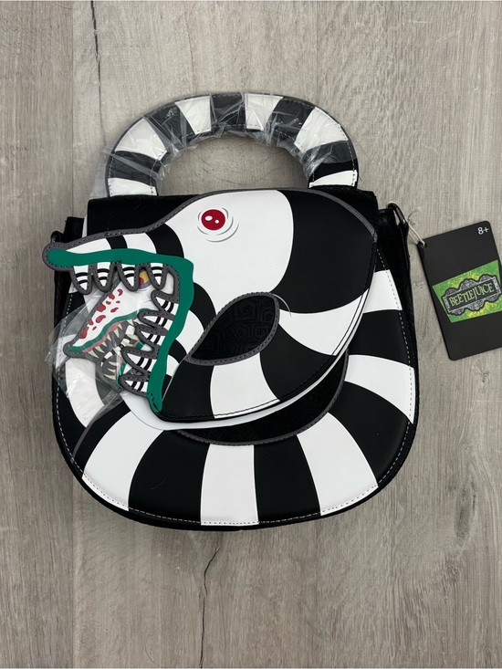 Loungefly Handbags - NWT Loungefly Beetlejuice Black & White Stripe Sandworm Crossbody Bag